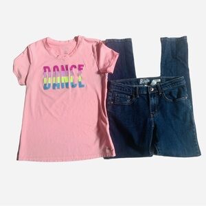 OshKosh B'gosh Sz 10/12 Pink Dance Tee and Blue Jeans Set
